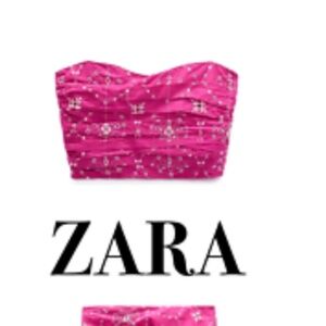 ZARA Embroidered Strapless Corset | Hot Pink Festival Boho NWT